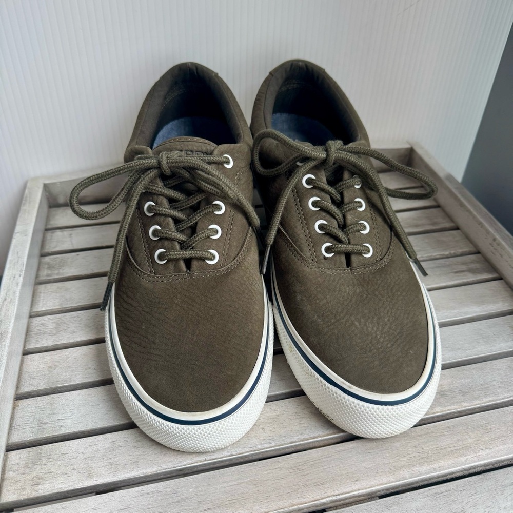 Sperry Olive Green Canvas Low-Top Sneakers